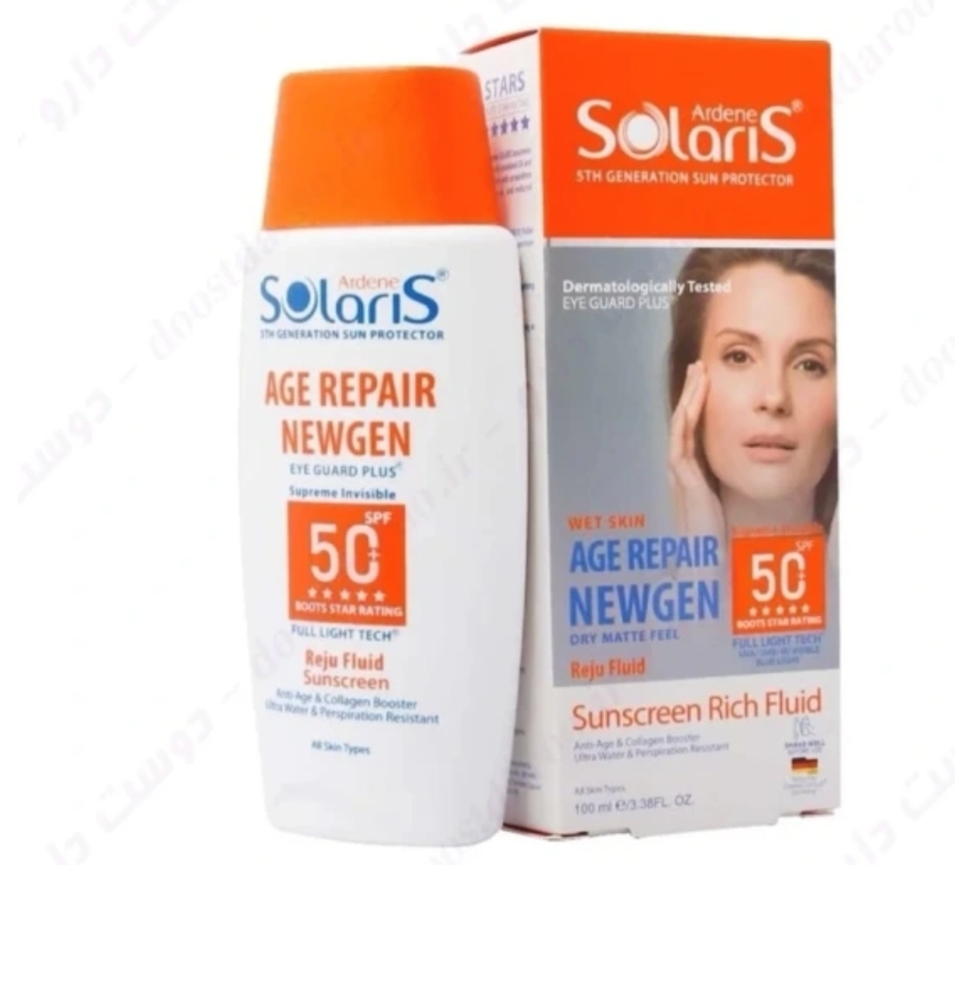 ضد آفتاب فلوئید آردن سولاریس SPF 50 ضد چروک مناسب انواع پوست بدون رنگ نامرئی ۱۰۰ میل