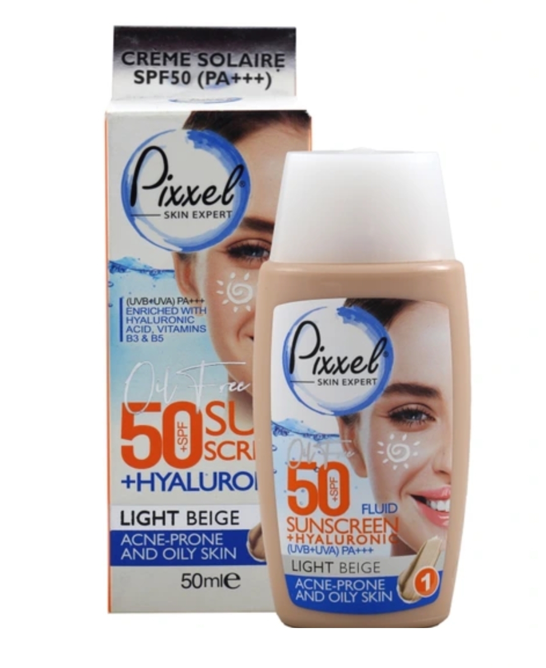 کرم ضد آفتاب رنگ بژ روشن پیکسل مناسب پوست های چرب جوش دار و مختلط با SPF 50 حجم ۵۰ میل
