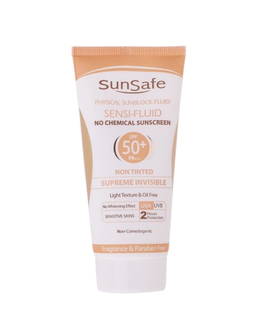 کرم ضد آفتاب سان سیف SPF 50 فاقد رنگ و جاذب های شیمیایی مناسب پوست های حساس و مستعد به قرمزی ۵۰ میل
