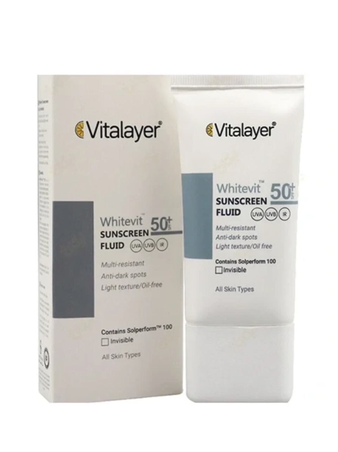 ضد آفتاب فلوئید ویتالایر مناسب پوست های دارای لک مدل وایت ویت بی رنگ SPF 50 حجم ۵۰ میل
