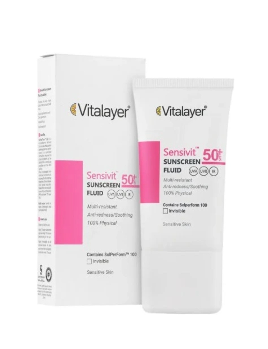 ضد آفتاب فلوئید ویتالایر مناسب پوست های حساس مدل سنسی ویت بی رنگ SPF 50 حجم ۵۰ میل