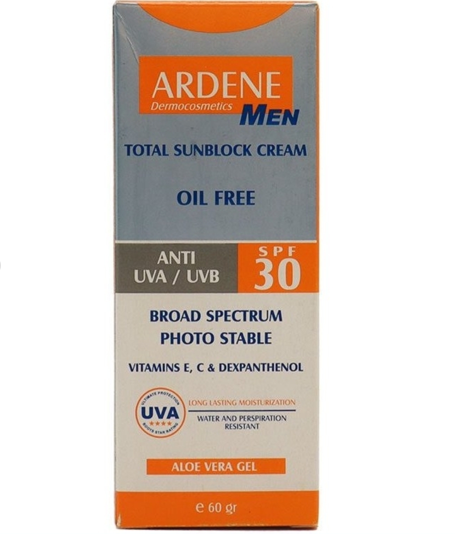 کرم ضد آفتاب آردن مخصوص آقایان فاقد چربی SPF 30 حجم ۶۰ میل